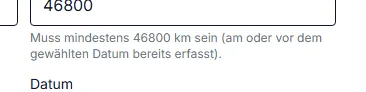 Hinweistext unter dem Kilometerstand-Feld
